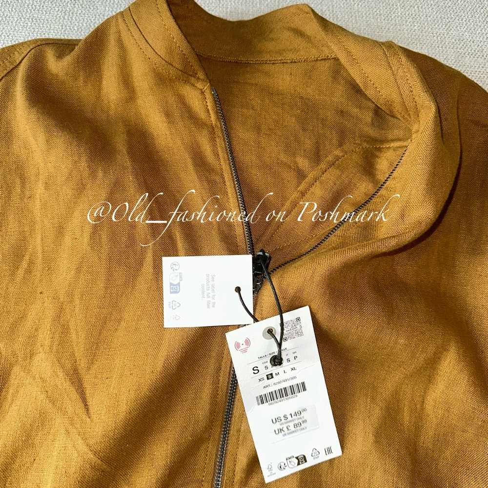 ZARA 100% Linen Bomber Jacket - Picture 7 of 9